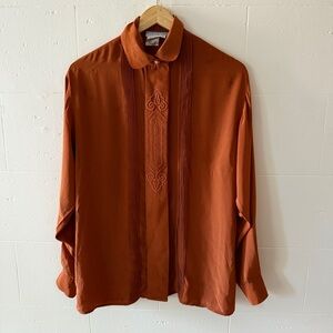 Vintage | Rust Orange Romantic Embroidered Blouse | Size Medium